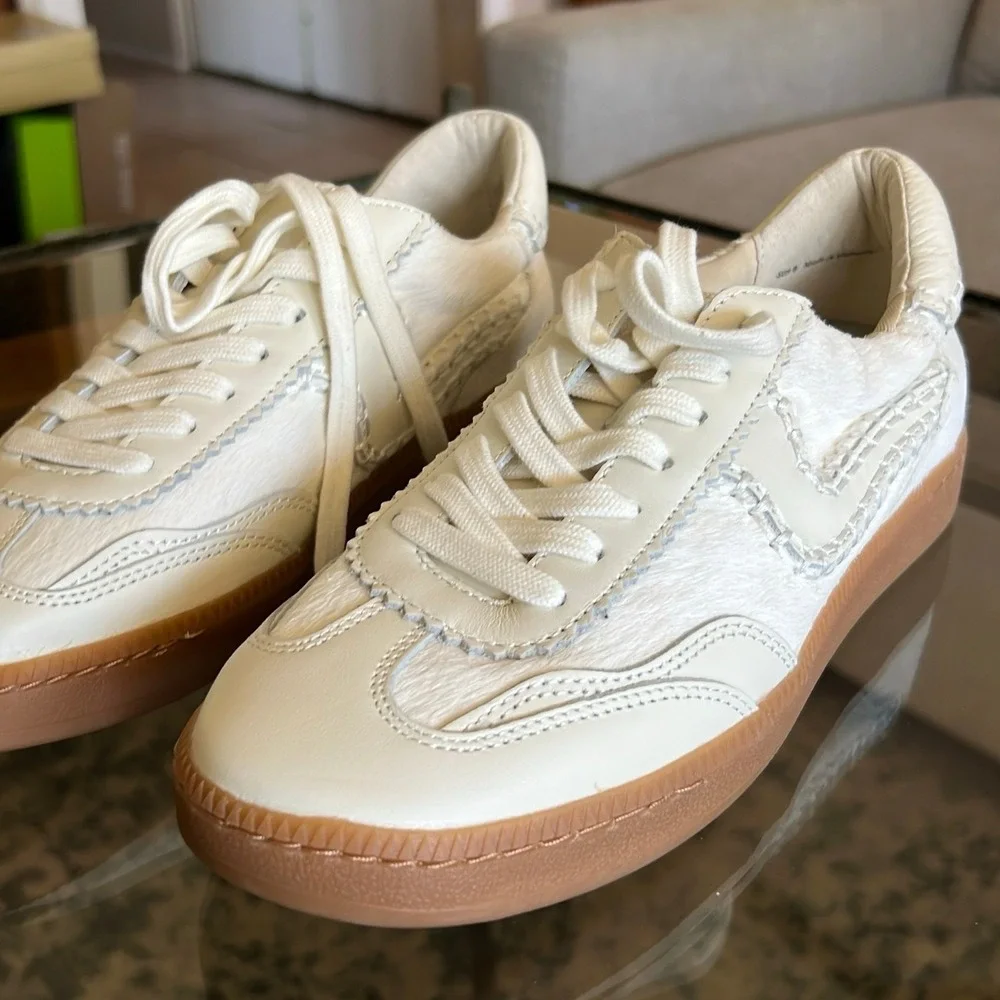 Dolce Vita Notice Stitch Sneakers Womens Size 8 Cream Leather / Calf Hair Shoes